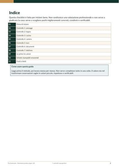 Pagina interna della checklist con i controlli da fare nelle stanze
