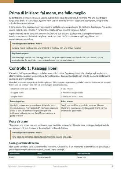 Pagina interna della checklist con spazio per annotazioni